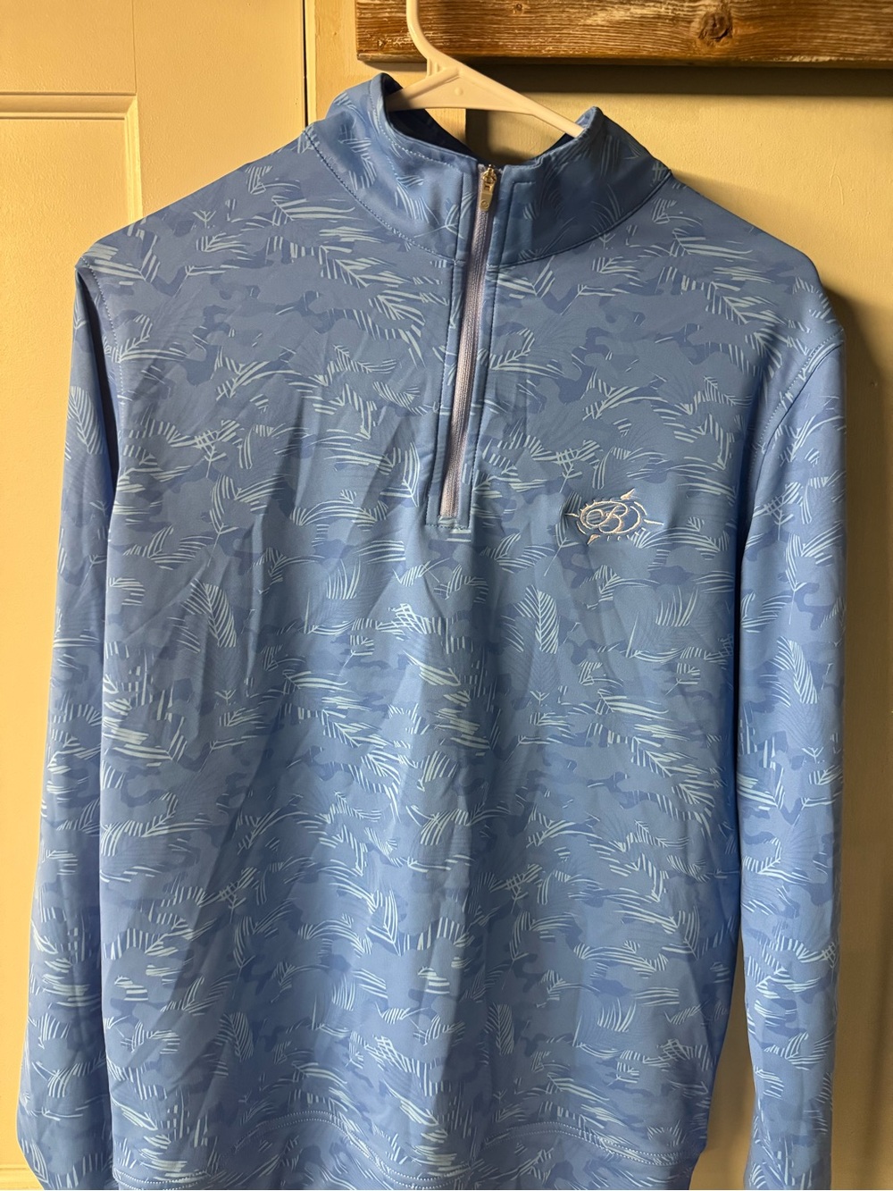 Peter Millar Light Blue Quarter-Zip Pullover with Subtle Palm Print